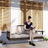 Outsunny 3 Person Wicker Hanging Outdoor Patio Porch Swing Bench with Cup Holders, Cushions, and Chains, Brown