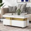 [VIDEO provided] ON-TREND Contemporary Coffee Table with Faux Marble Top, Rectangle Cocktail Table with Caster Wheels