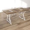 HOMCOM 63"-47" Extendable Table Seat up to Six, Extendable Farmhouse Dining Table with Heavy Duty Trestle Base, Brown
