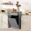 HOMCOM Tilt Out Trash Bin Cabinet, Gray, Freestanding Recycling Can Holder with Drawer