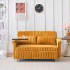 The pull-out and push-in yellow corduroy sofa