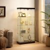 4-Tier Glass Display Cabinet, Double Door Glass Cabinet, Four Partitions, Two Locks, Floor Standing Storage Cabinet for Living Room, Bedroom