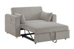 Marielle 55"W Gray Corduroy Convertible Sleeper Loveseat with USB Ports, Magazine Pockets, and Pillows