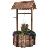 Outdoor Wooden Wishing Well Planter – Decorative Garden Bucket Flower Pot