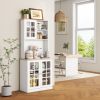 HOMCOM 72" Kitchen Pantry Cabinet Storage, Freestanding Storage Cabinet with Hutch, Countertop, Glass Doors and Adjustable Shelves, White