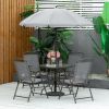 Outsunny 6 Piece Patio Dining Set for 4 with Umbrella, Outdoor Table and Chairs with 4 Folding Dining Chairs & Round Glass Table for Garden