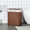 HOMCOM Bamboo Laundry Hamper with 2 Removable Bags, Washing Basket with Lid and String Handles, 26.4-Gals, Brown