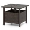Outdoor Side Table All-Weather PE Wicker Patio Table with Umbrella Hole