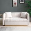 Contemporary Vertical Channel Tufted Velvet Sofa Loveseat Modern Upholstered 2 Seater Couch for Living Room Apartment with 2 pillows,Beige