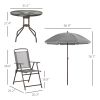 Outsunny 6 Piece Patio Dining Set for 4 with Umbrella, Outdoor Table and Chairs with 4 Folding Dining Chairs & Round Glass Table for Garden