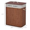 HOMCOM Bamboo Laundry Hamper with 2 Removable Bags, Washing Basket with Lid and String Handles, 26.4-Gals, Brown