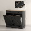 HOMCOM Tilt Out Laundry Hamper Cabinet, Bathroom Storage Cabinet with 2 Removable Baskets and 2 Drawers, Black