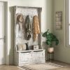 HOMCOM 3-In-1 Entryway Bench with Coat Rack, Hall Tree with Bench and Shoe Storage, 5 Hooks for Hallway Distressed White | Aosom