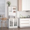 HOMCOM 72" Kitchen Pantry Cabinet Storage, Freestanding Storage Cabinet with Hutch, Countertop, Glass Doors and Adjustable Shelves, White