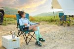 High Back Heavy Duty Lawn Chair Support 250LBS, Portable Collapsible Chair with Cup Holder -Blue