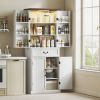 HOMCOM 71" LED Kitchen Pantry Cabinet, Farmhouse Storage Cabinet with Door Shelves, Distressed White