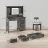 HOMCOM Vanity Desk Set with Mirror and Lights, Cushioned Stool, Storage Drawer, Cabinet, Shelves for Bedroom, Gray
