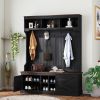 HOMCOM 3-in-1 Hall Tree with Shoe Storage, Coat Rack with Bench, Entryway Furniture with Hooks, Black Wood Grain