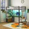 HOMCOM Twin Loft Bed with Desk & Storage Shelves and Drawers, Twin Loft Bed Metal with LED Lights, Charging Station, Black
