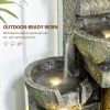 Outdoor Fountain with 4-Tier Stacked Stone Look Bowls, Cascading Waterfall, Adjustable Flow & LED Lights, Rustic Décor for Patio, Zen Garden, Backyard