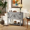 HOMCOM Farmhouse Double Door Coffee Bar Cabinet, Kitchen Cabinet with Bottom Shelf for Entryway, Living Room, Stone Gray