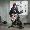 Soozier Exercise Bike, Flywheel Indoor Stationary Bike, Adjustable Height & Resistance, with LCD Monitor, Pedal Cage and Shelf Tray