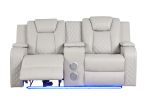 LED & Power Reclining Loveseat Made With Faux Leather in Ice