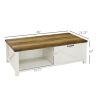 HOMCOM Farmhouse Coffee Table Drawer Storage Open Shelf White Oak for Modern Living Room