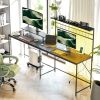 HOMCOM 61.6" L Shaped Gaming Desk with Power Outlets & LED Lights, Computer Desk with Monitor Stand and CPU Shelf, Black