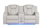 LED & Power Reclining Loveseat Made With Faux Leather in Ice