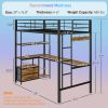 HOMCOM Twin Loft Bed with Desk & Storage Shelves and Drawers, Twin Loft Bed Metal with LED Lights, Charging Station, Black