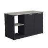 Juniper Kitchen Island with Large Top Surface, Double Door Cabinet, and Open Shelves Black / Ibiza Marble