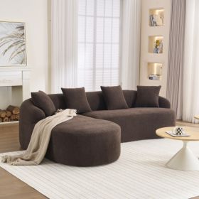 LY-022 Full Compression Sponge L-Shape Sectional Sofa, Brown Modular Chaise Chenille Couch, 30D High-Density For Apartment Living Room, 900 Lbs.