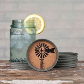 Set of Four Mason Jar Lid Coasters (Option: Windmill)