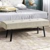 Mid-Century  Corduroy Upholstered End of Bed Bench with Black Metal Legs