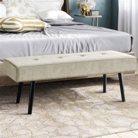 Mid-Century  Corduroy Upholstered End of Bed Bench with Black Metal Legs (Corduroy Bench Color: Beige)
