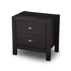 Farmhouse Style Solid Pine Wood 2-Drawer Nightstand Bedside Table in Black (2-drawer nightstand: Black)