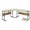 Modern Corner L-Shaped Computer Desk with Tilt Tabletop in Walnut Black Finish