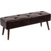Mid-Century End of Bed Bench with Brown Leather Upholstered Seat Solid Wood Legs