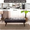 Mid-Century End of Bed Bench with Brown Leather Upholstered Seat Solid Wood Legs