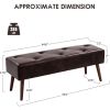 Mid-Century End of Bed Bench with Brown Leather Upholstered Seat Solid Wood Legs