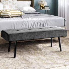 Mid-Century  Corduroy Upholstered End of Bed Bench with Black Metal Legs (Corduroy Bench Color: Grey)
