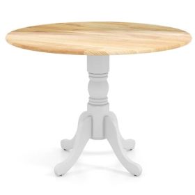 40-inch Round Solid Wood Farmhouse Kitchen Dining Table (Round Table Color: Natural Top Finish, White legs)