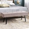 Mid-Century  Corduroy Upholstered End of Bed Bench with Black Metal Legs