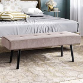 Mid-Century  Corduroy Upholstered End of Bed Bench with Black Metal Legs (Corduroy Bench Color: Pink)