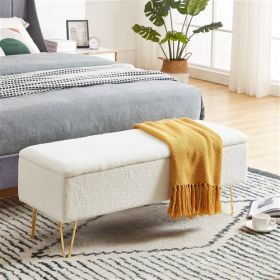 White Sherpa Fabric Upholstered End of Bed Storage Bench with Gold Finish Legs (Sherpa Storage Bench Color: White Sherpa)