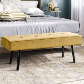 Mid-Century  Corduroy Upholstered End of Bed Bench with Black Metal Legs (Corduroy Bench Color: Yellow)