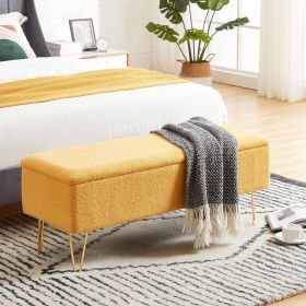 White Sherpa Fabric Upholstered End of Bed Storage Bench with Gold Finish Legs (Sherpa Storage Bench Color: Yellow Sherpa)
