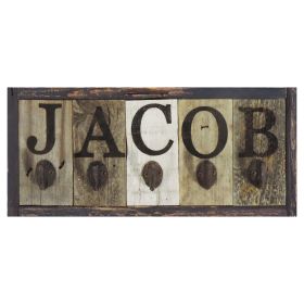 Rustic Wooden Personalized Reclaimed Hanging Rack (Choose a Size: 5 Letters/Hooks—–7.25″ X 16.25")
